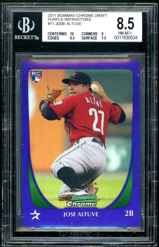 #11 Purple BGS 8.5 2011 Altuve Draft Jose Card Rookie Chrome Bowman Refractors