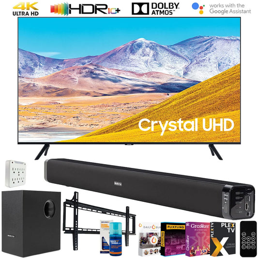 & Cleaner Mount, UN65TU8000 Subwoofer, Surge Deco TV) UHD LED 60W Wall Samsung 65-inch 4K Bundle Inch TV Screen Adapter, Smart TV TV (2020) and (65TU8000 Soundbar Gear with Essentials 65 65" Digital