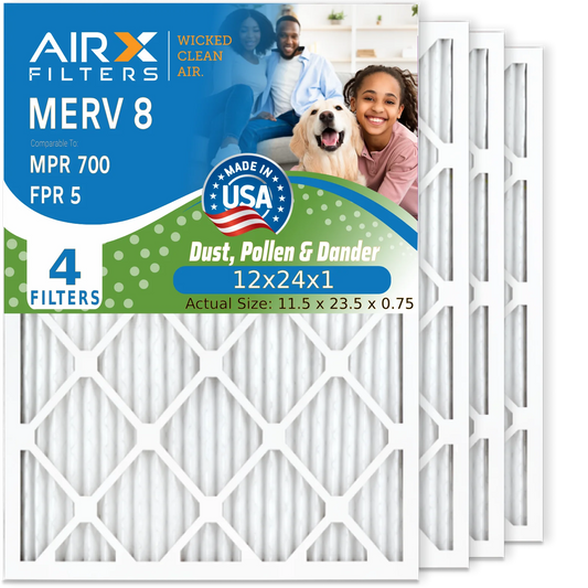 & 12x24x1 FILTERS by Made Furnace Pack 8 to MPR Air Filters AIR. CLEAN 12x24x1 USA Air Premium Filter 5 4 Pleated AIRX MERV Comparable Filter Conditioner AC 700 HVAC FPR WICKED Electrostatic